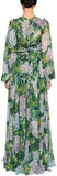 Green Hydrangea Printed Chiffon Dress