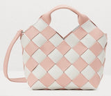 Pink And White Woven Basket Gingham Mini Leather Bag