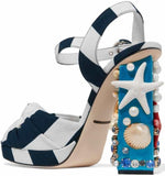 Embellished Striped Canvas Sandals