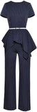 Belted Asymmetrical Pinstripe Jumpsuit