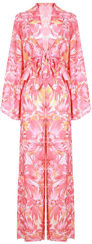 Flared-Sleeve Tie-Front Print Top and Pant Set