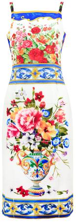 Floral and Vase Print Fitted Knee-Length Dress