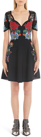 Floral Knit Mini Dress, Black