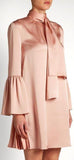 Pleat-Side Tie-Neck Satin Mini Dress, Pink