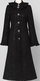 Black Single-Breasted Ruffle Trim Wool Coat
