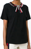 Black Bow-Embellished T-Shirt