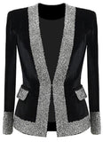 Black Velvet Rhinestones-Embellished Blazer