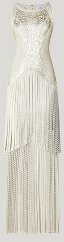 Foil Motif Eyelet Fringe Gown