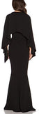 Black Long Cape V-Neck Stretch Dress - DESIGNER INSPIRED FASHIONS