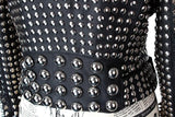 Black Heavily-Studded Faux-Leather Motorcycle Jacket - DESIGNER INSPIRED FASHIONS