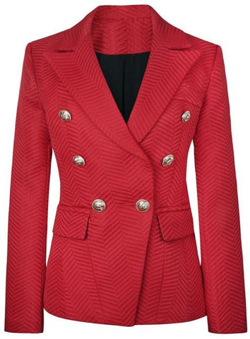 Double-Breasted Jacquard Blazer in Red - DESIGNER INSPIRED FASHIONS