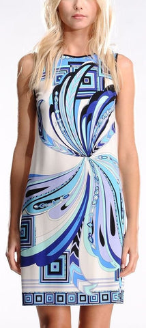 Printed Silk Jersey Sleeveless Day Dress - DESIGNER INSPIRED FASHIONS