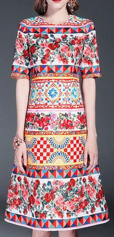 Mixed Print Multicolored A-Line Dress - DESIGNER INSPIRED FASHIONS