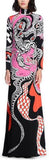'Zodiac' Printed Long Jersey Silk High-Neck Dress-Multi Color - DESIGNER INSPIRED FASHIONS