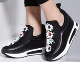 Flower-Appliques Sneakers in Black or White - DESIGNER INSPIRED FASHIONS