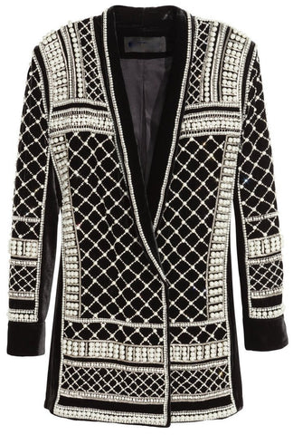 Bead & Crystal Embellished Long Black Velour Jacket - DESIGNER INSPIRED FASHIONS