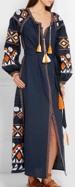 Embroidered Long Tunic Dress with Tassels in Blue - DESIGNER INSPIRED FASHIONS