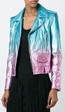 Gradient Metallic Ombre Leather Biker Jacket in Blue & Pink - DESIGNER INSPIRED FASHIONS