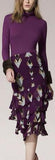 Ribbed Turtle Neck Knit Sweater & Tiered Geometric Print Skirt in Purple - DESIGNER INSPIRED FASHIONS