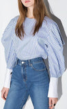 Puff-Sleeved Stripe Blouse - DESIGNER INSPIRED FASHIONS