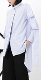 Layered-Sleeve Striped Asymmetric Shirt - DESIGNER INSPIRED FASHIONS