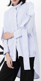 Layered-Sleeve Striped Asymmetric Shirt - DESIGNER INSPIRED FASHIONS