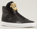 Medusa-Head Laceless Hi-Top Leather Sneakers in Black - DESIGNER INSPIRED FASHIONS