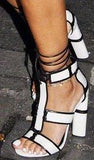 Patchwork Leather Cage Sandals in Black or White - DESIGNER INSPIRED FASHIONS