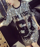 Sequin Embellished Jersey T-Shirt in Gold or Silver - DESIGNER INSPIRED FASHIONS