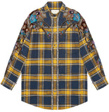 Embroidered Plaid Oversized Shirt