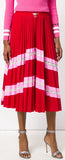 Patterned Pleated Midi Skirt with Lace, Red