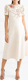 Floral-Embroidered Midi Dress, Cream