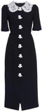 Button-Embellished Lace Trim Dress