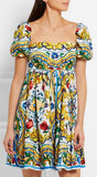 'Majolica' Print Babydoll Dress - Multi Color - DESIGNER INSPIRED FASHIONS