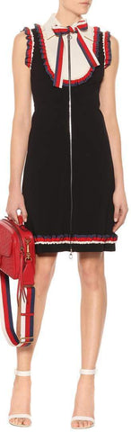 Black Sleeveless Ruffle-Web-Trim Dress