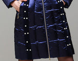 Bead Embellished Satin Sheen White-Duck-Down Coat with Fur-Trim in Blue - DESIGNER INSPIRED FASHIONS