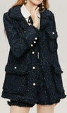 Frayed Tweed Jacket with Faux-Pearl Embellishments, Blue