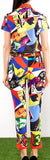 Neon Sign Print Short-Sleeve Shirt and Pant Set