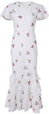 Cherry-Print Ruffle Lace Midi Dress