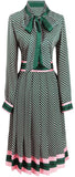 Pleated Print Shirt-Dress with Tie, Green