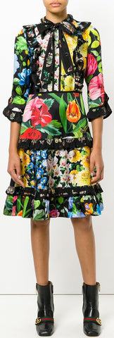 Butterfly-Ruffle-Trim Floral Print Dress