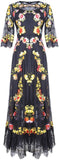 Floral-Embroidered Mesh and Lace Dress