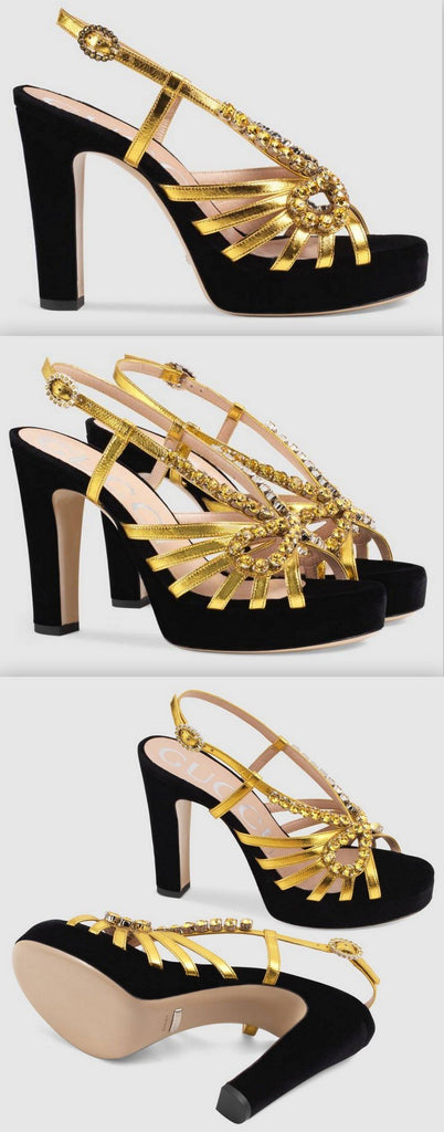 Velvet and Leather Sandal with Crystals | DESIGNER INSPIRED FASHIONS