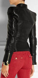 Black Ribbed Faux-Leather Biker Jacket - DESIGNER INSPIRED FASHIONS