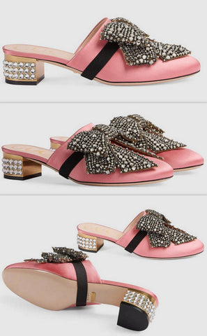 Satin Slipper with Crystal Bow, Pink - DESIGNER INSPIRED FASHIONS