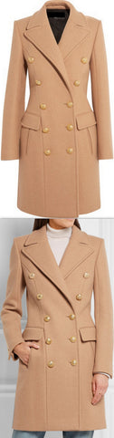 Double-Breasted Gold Metal Button Coat
