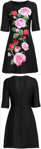 Roses Printed Mini Dress in Black