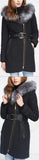 Belted Fox-Fur-Hooded Quilted Coat, Black