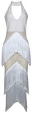 Fringed Lace White Halter Gown