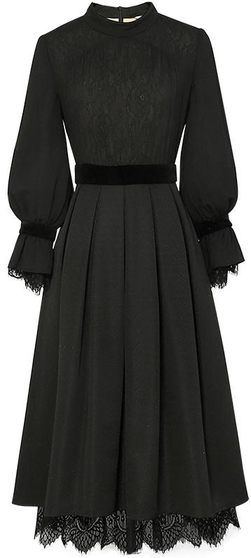 Black Lace-Trim Midi Dress
